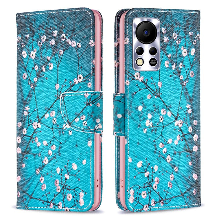 For Infinix Hot 11s NFC 4G / X6812B PU Leather Cover Pattern Flip Wallet Case Stand - Plum Blossom