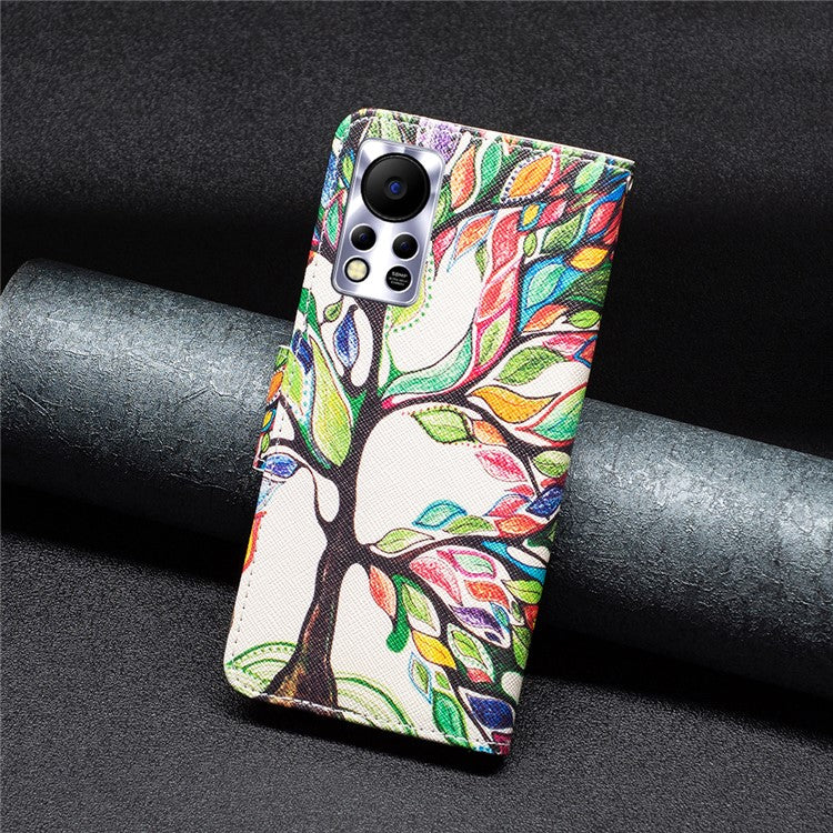 For Infinix Hot 11s NFC 4G / X6812B PU Leather Cover Pattern Flip Wallet Case Stand - Life Tree