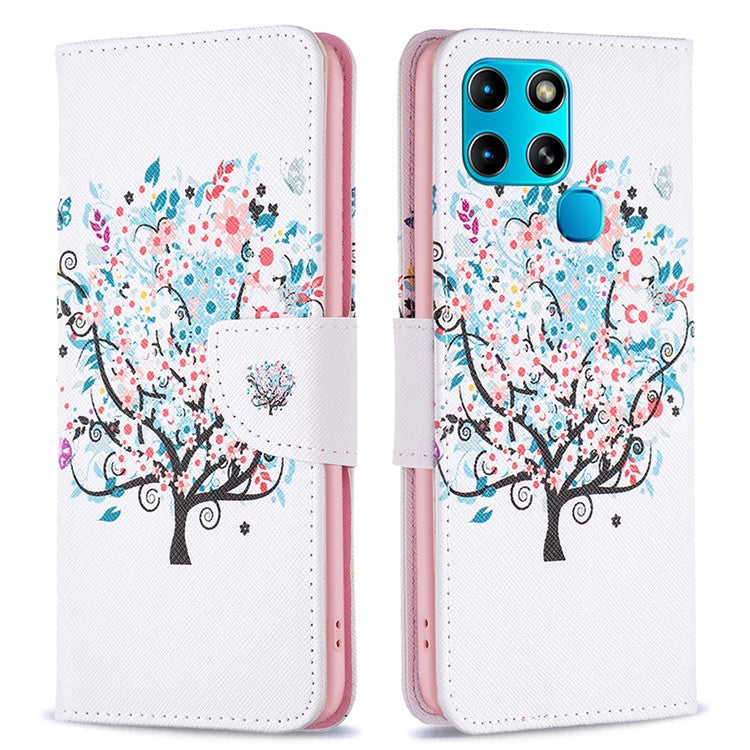 For Infinix Smart 6 / X6511B PU Leather Phone Wallet Case Magnetic Closure Pattern Flip Stand Phone Cover - Flower Tree