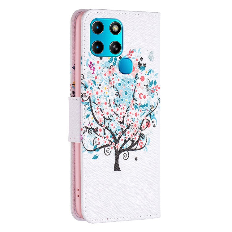 For Infinix Smart 6 / X6511B PU Leather Phone Wallet Case Magnetic Closure Pattern Flip Stand Phone Cover - Flower Tree