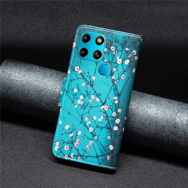For Infinix Smart 6 / X6511B PU Leather Phone Wallet Case Magnetic Closure Pattern Flip Stand Phone Cover - Plum Blossom