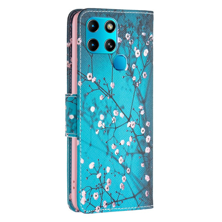 For Infinix Smart 6 / X6511B PU Leather Phone Wallet Case Magnetic Closure Pattern Flip Stand Phone Cover - Plum Blossom