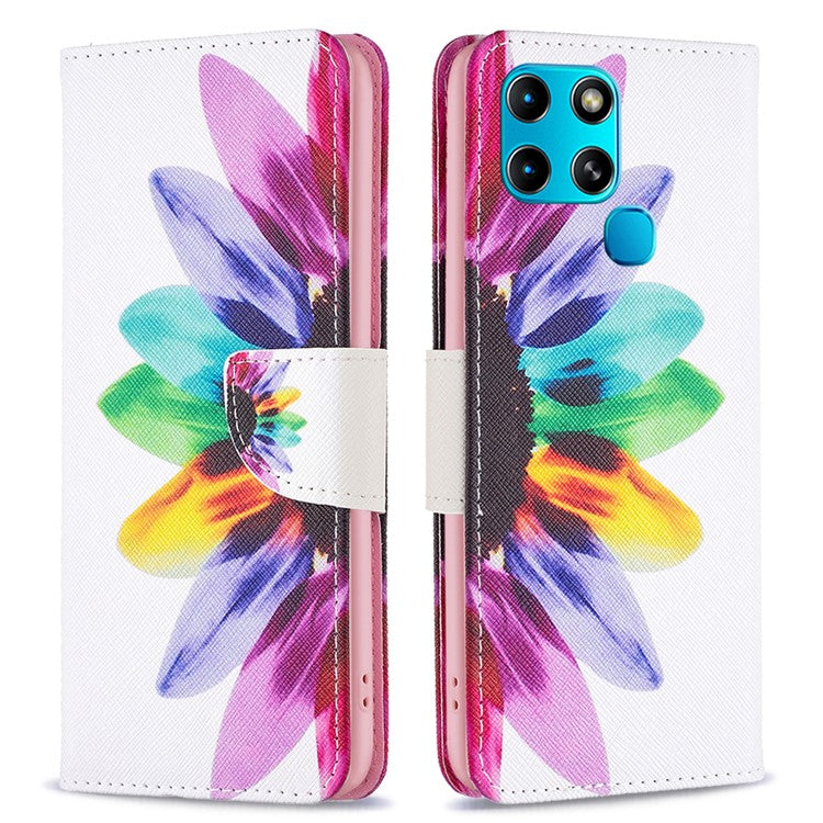 For Infinix Smart 6 / X6511B PU Leather Phone Wallet Case Magnetic Closure Pattern Flip Stand Phone Cover - Sunflower