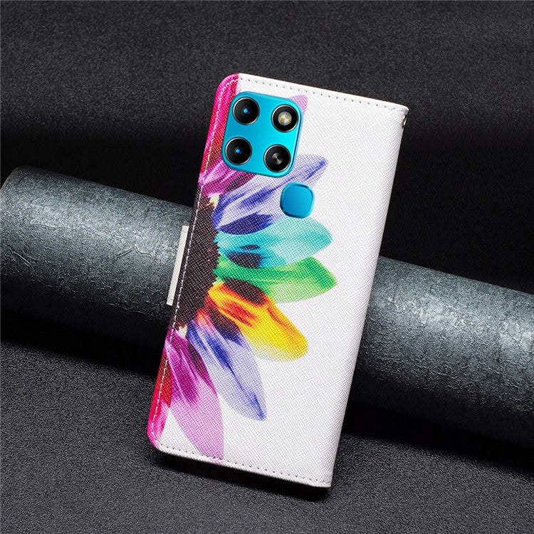 For Infinix Smart 6 / X6511B PU Leather Phone Wallet Case Magnetic Closure Pattern Flip Stand Phone Cover - Sunflower