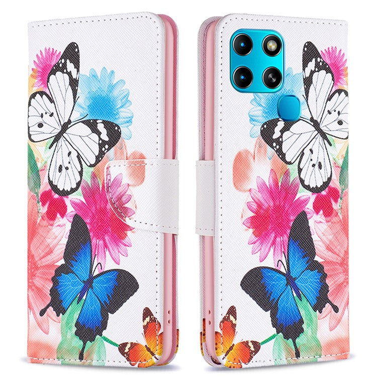 For Infinix Smart 6 / X6511B PU Leather Phone Wallet Case Magnetic Closure Pattern Flip Stand Phone Cover - Two Butterflies