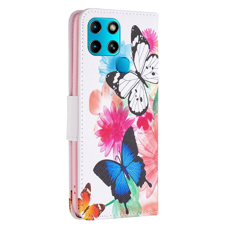 For Infinix Smart 6 / X6511B PU Leather Phone Wallet Case Magnetic Closure Pattern Flip Stand Phone Cover - Two Butterflies