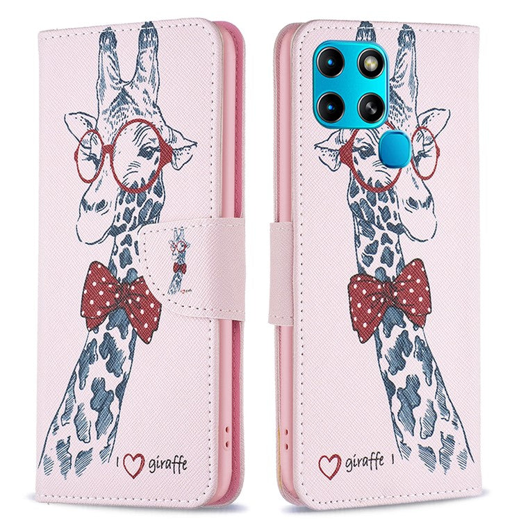 For Infinix Smart 6 / X6511B PU Leather Phone Wallet Case Magnetic Closure Pattern Flip Stand Phone Cover - Giraffe