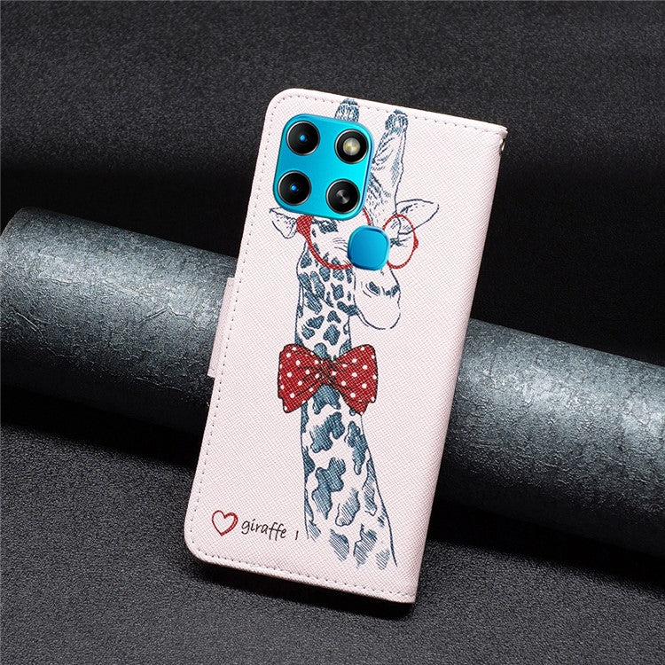 For Infinix Smart 6 / X6511B PU Leather Phone Wallet Case Magnetic Closure Pattern Flip Stand Phone Cover - Giraffe
