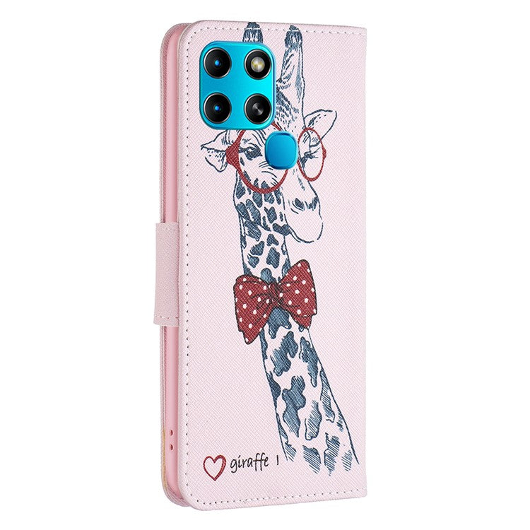 For Infinix Smart 6 / X6511B PU Leather Phone Wallet Case Magnetic Closure Pattern Flip Stand Phone Cover - Giraffe