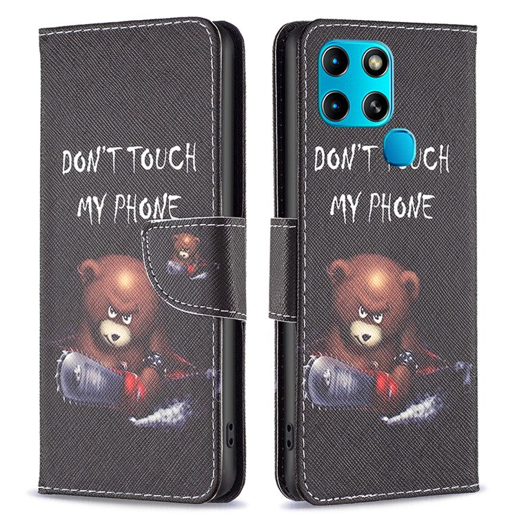 For Infinix Smart 6 / X6511B PU Leather Phone Wallet Case Magnetic Closure Pattern Flip Stand Phone Cover - Bear