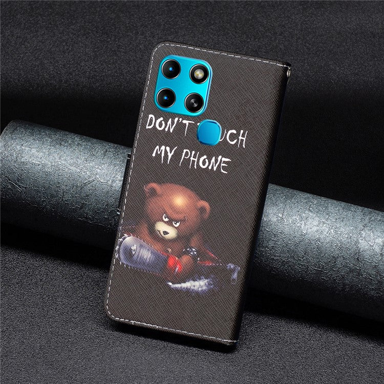 For Infinix Smart 6 / X6511B PU Leather Phone Wallet Case Magnetic Closure Pattern Flip Stand Phone Cover - Bear