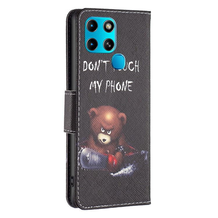 For Infinix Smart 6 / X6511B PU Leather Phone Wallet Case Magnetic Closure Pattern Flip Stand Phone Cover - Bear