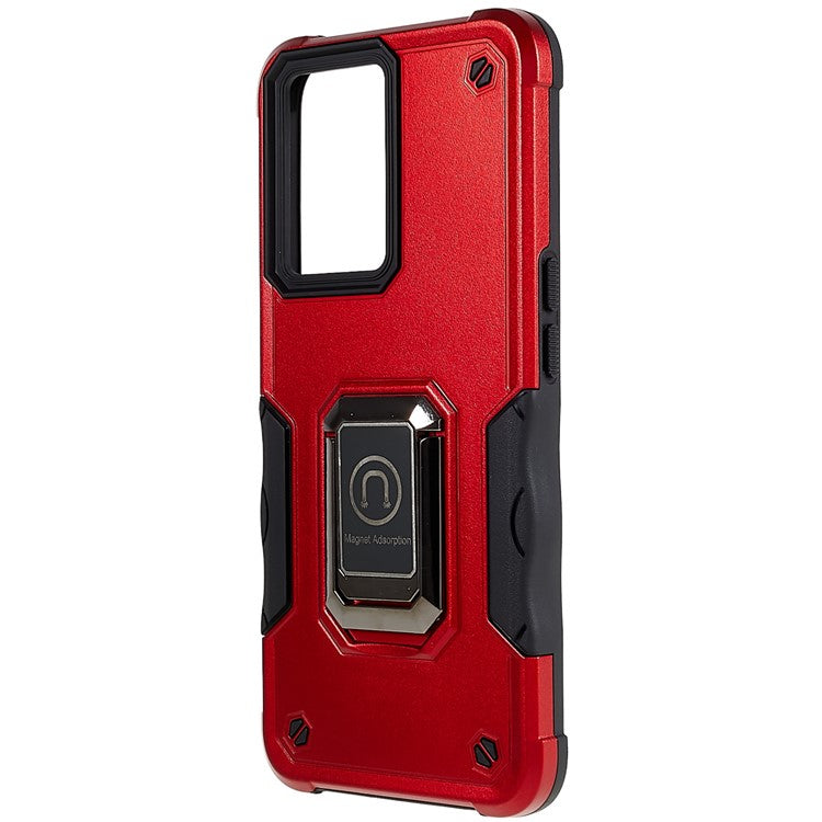 For Oppo A57 4G/A57s 4G/A57e 4G/A77 4G/A77 5G/A57 (2022) 5G/Realme Q5i/V23 5G/OnePlus Nord N20 SE 4G/Nord N300 5G PC+TPU Phone Case Ring Holder Kickstand Cover - Red