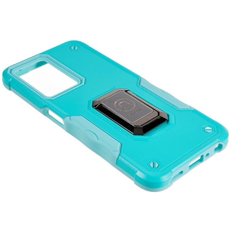 For Oppo A57 4G/A57s 4G/A57e 4G/A77 4G/A77 5G/A57 (2022) 5G/Realme Q5i/V23 5G/OnePlus Nord N20 SE 4G/Nord N300 5G PC+TPU Phone Case Ring Holder Kickstand Cover - Mint Green