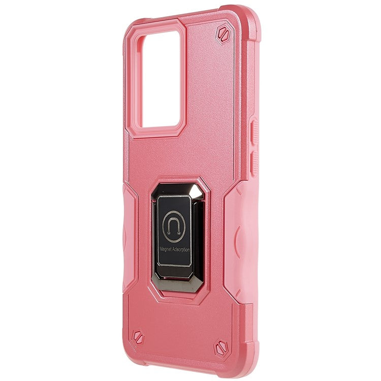 For Oppo A57 4G/A57s 4G/A57e 4G/A77 4G/A77 5G/A57 (2022) 5G/Realme Q5i/V23 5G/OnePlus Nord N20 SE 4G/Nord N300 5G PC+TPU Phone Case Ring Holder Kickstand Cover - Pink