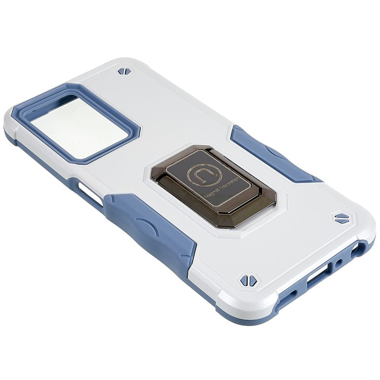 For Oppo A57 4G/A57s 4G/A57e 4G/A77 4G/A77 5G/A57 (2022) 5G/Realme Q5i/V23 5G/OnePlus Nord N20 SE 4G/Nord N300 5G PC+TPU Phone Case Ring Holder Kickstand Cover - White