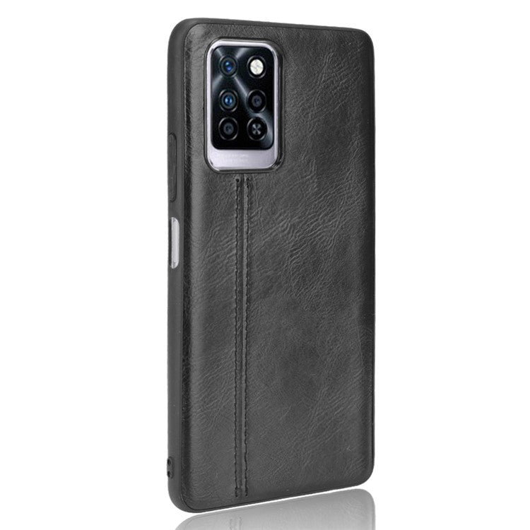 For Infinix Note 10 Pro X695 / Note 10 Pro NFC X695C Cowhide Texture Phone Back Cover PU Anti-Scratch Stitching Phone Case - Black
