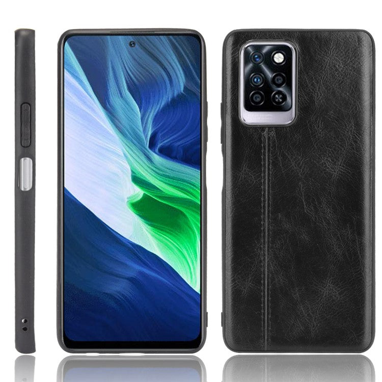 For Infinix Note 10 Pro X695 / Note 10 Pro NFC X695C Cowhide Texture Phone Back Cover PU Anti-Scratch Stitching Phone Case - Black