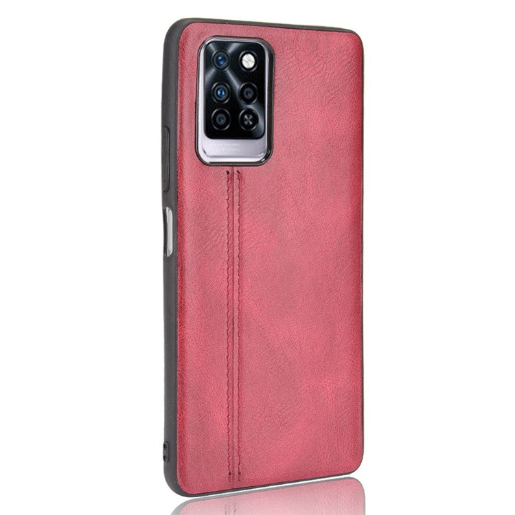 For Infinix Note 10 Pro X695 / Note 10 Pro NFC X695C Cowhide Texture Phone Back Cover PU Anti-Scratch Stitching Phone Case - Red