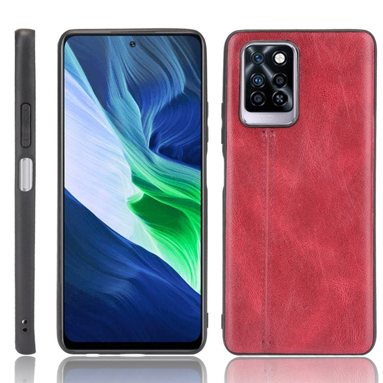 For Infinix Note 10 Pro X695 / Note 10 Pro NFC X695C Cowhide Texture Phone Back Cover PU Anti-Scratch Stitching Phone Case - Red