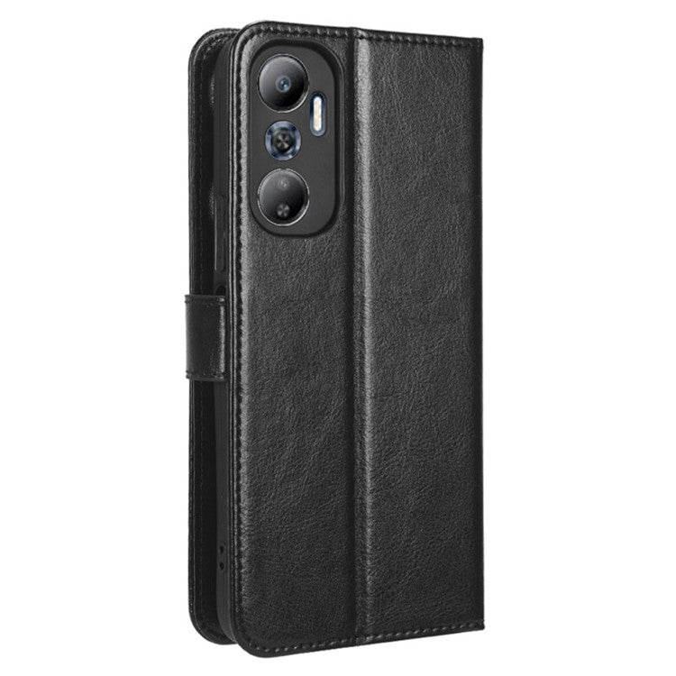 For Infinix Hot 20 4G / X682B Crazy Horse Texture PU Leather Phone Case Phone Stand Wallet Cover - Black