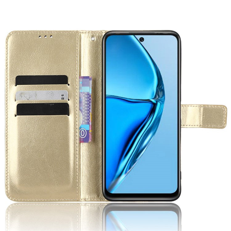 For Infinix Hot 20 4G / X682B Crazy Horse Texture PU Leather Phone Case Phone Stand Wallet Cover - Gold