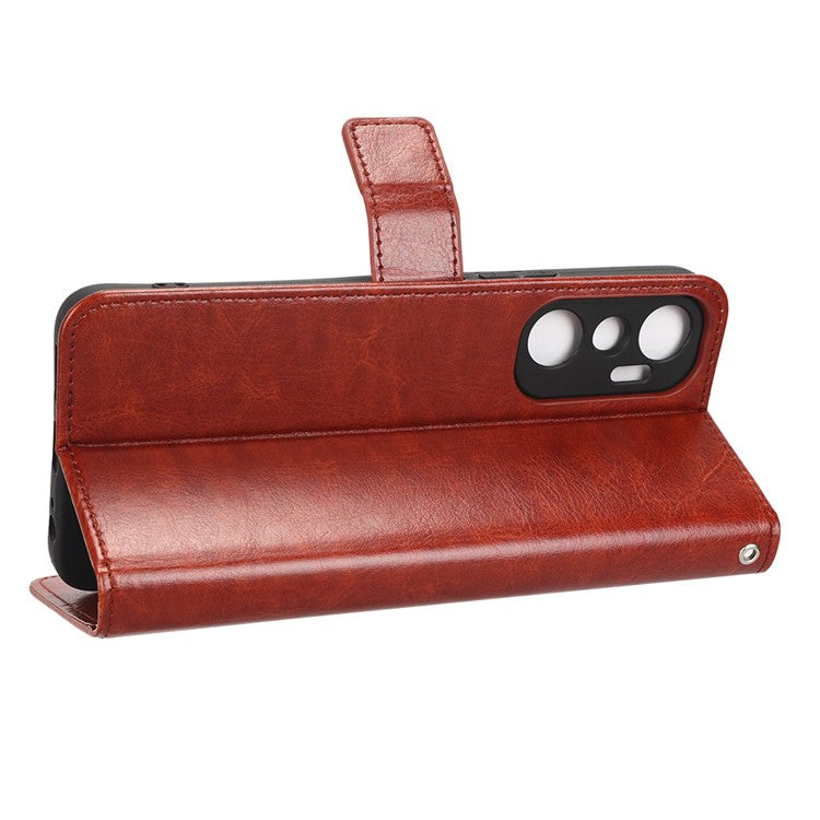 For Infinix Hot 20 4G / X682B Crazy Horse Texture PU Leather Phone Case Phone Stand Wallet Cover - Brown