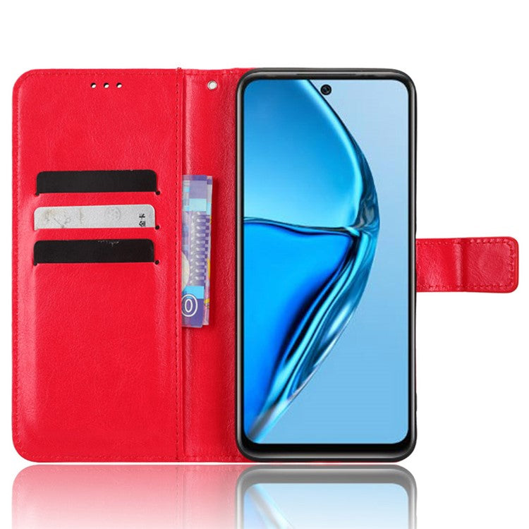For Infinix Hot 20 4G / X682B Crazy Horse Texture PU Leather Phone Case Phone Stand Wallet Cover - Red