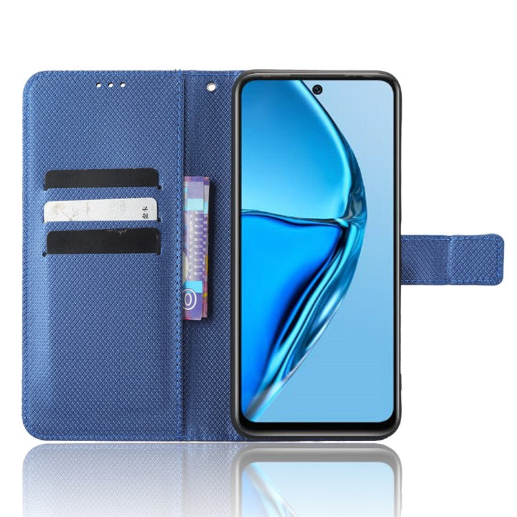 For Infinix Hot 20 4G / X682B Foldable Stand Wallet Cover Magnetic Clasp Diamond Texture PU Leather Phone Case - Blue