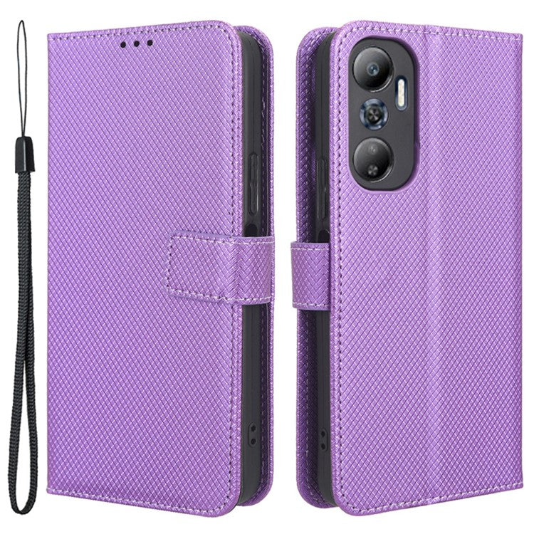 For Infinix Hot 20 4G / X682B Foldable Stand Wallet Cover Magnetic Clasp Diamond Texture PU Leather Phone Case - Purple