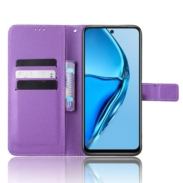 For Infinix Hot 20 4G / X682B Foldable Stand Wallet Cover Magnetic Clasp Diamond Texture PU Leather Phone Case - Purple