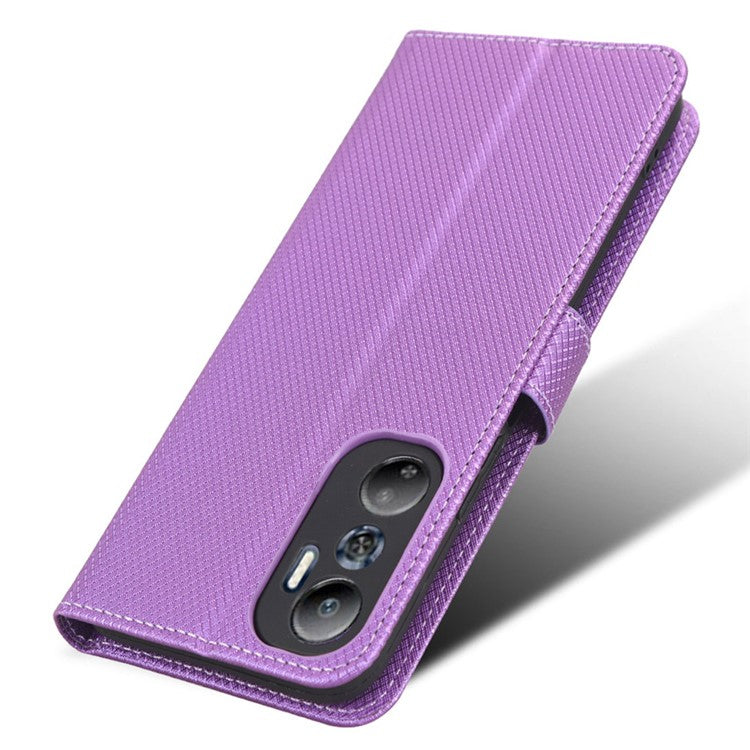For Infinix Hot 20 4G / X682B Foldable Stand Wallet Cover Magnetic Clasp Diamond Texture PU Leather Phone Case - Purple