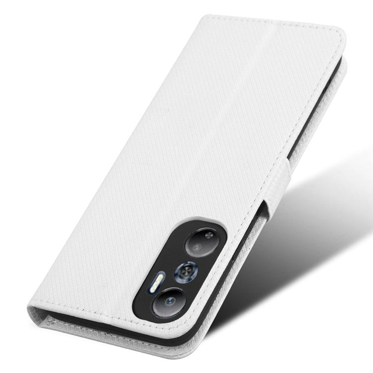 For Infinix Hot 20 4G / X682B Foldable Stand Wallet Cover Magnetic Clasp Diamond Texture PU Leather Phone Case - White