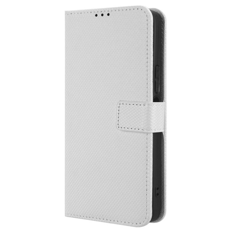 For Infinix Hot 20 4G / X682B Foldable Stand Wallet Cover Magnetic Clasp Diamond Texture PU Leather Phone Case - White