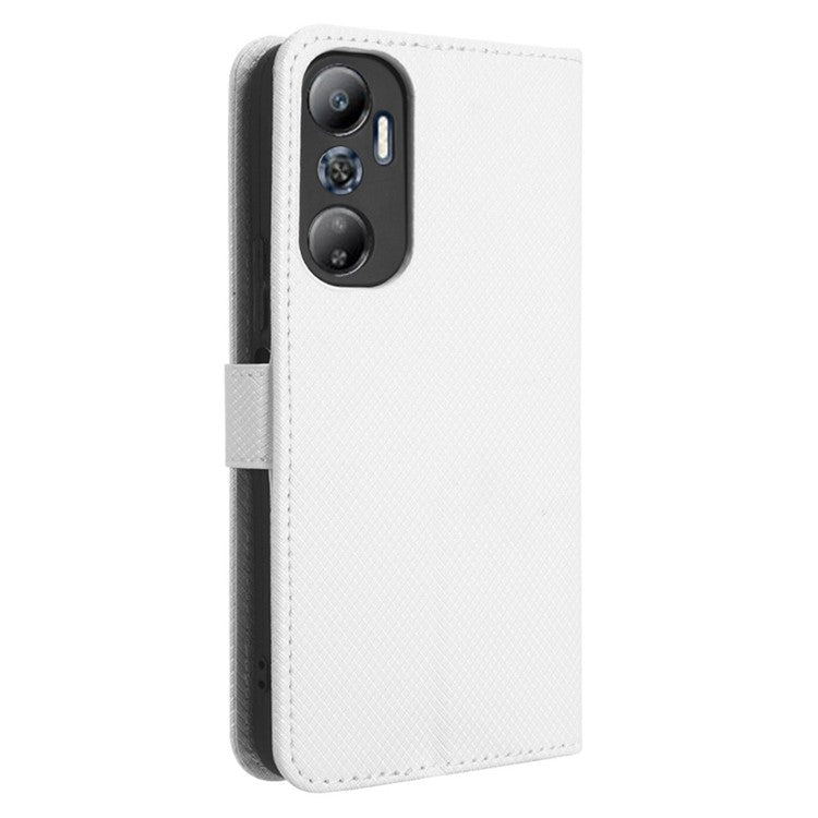 For Infinix Hot 20 4G / X682B Foldable Stand Wallet Cover Magnetic Clasp Diamond Texture PU Leather Phone Case - White