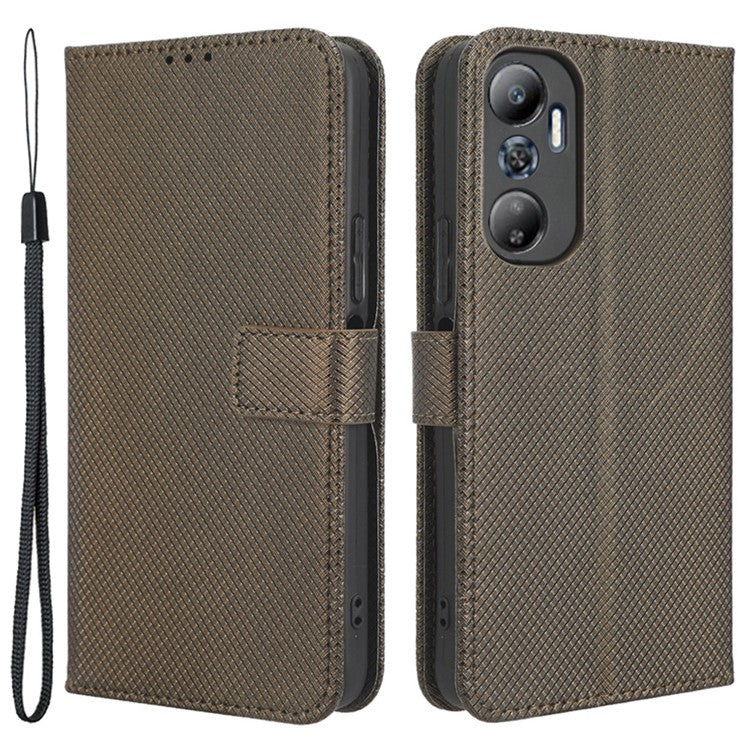 For Infinix Hot 20 4G / X682B Foldable Stand Wallet Cover Magnetic Clasp Diamond Texture PU Leather Phone Case - Brown