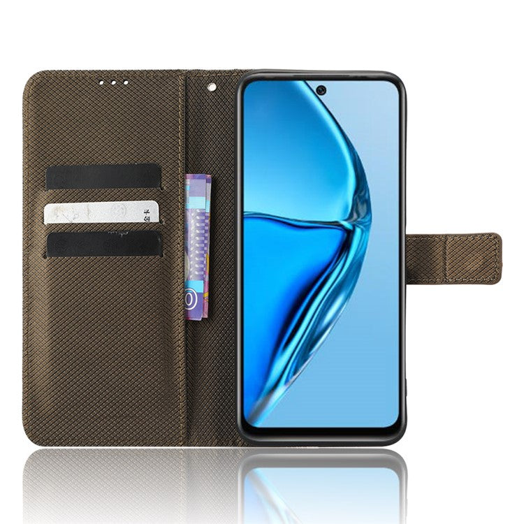 For Infinix Hot 20 4G / X682B Foldable Stand Wallet Cover Magnetic Clasp Diamond Texture PU Leather Phone Case - Brown