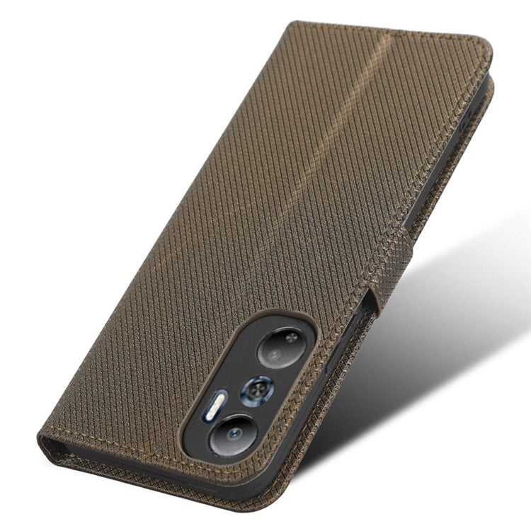 For Infinix Hot 20 4G / X682B Foldable Stand Wallet Cover Magnetic Clasp Diamond Texture PU Leather Phone Case - Brown