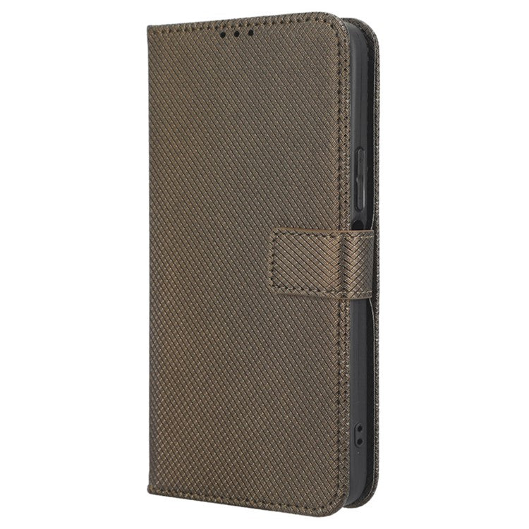 For Infinix Hot 20 4G / X682B Foldable Stand Wallet Cover Magnetic Clasp Diamond Texture PU Leather Phone Case - Brown