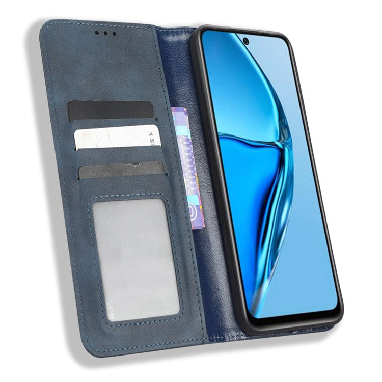 For Infinix Hot 20 4G / X682B Retro Texture Phone Case Imprinted Pattern PU Leather Wallet Phone Cover - Blue