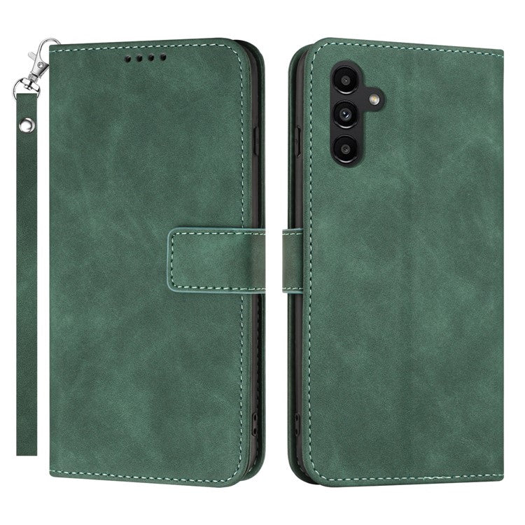 Anti-dust Phone Cover for Samsung Galaxy A14 5G / A14 4G Magnetic Clasp PU Leather Stand Flip Wallet Phone Case with Strap - Green