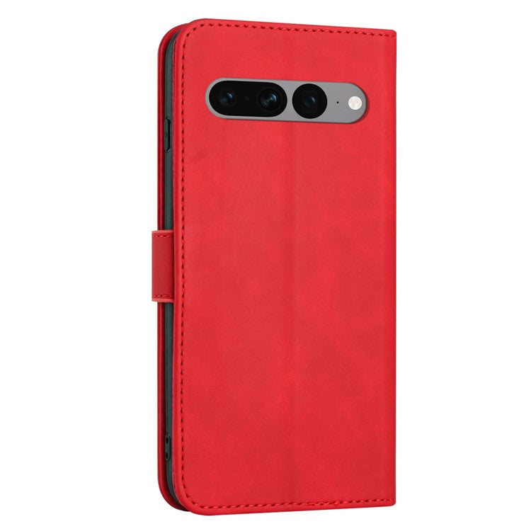 For Google Pixel 7 Pro 5G Wallet Phone Stand Cover Magnetic Clasp PU Leather Stand Cell Phone Case with Strap - Red