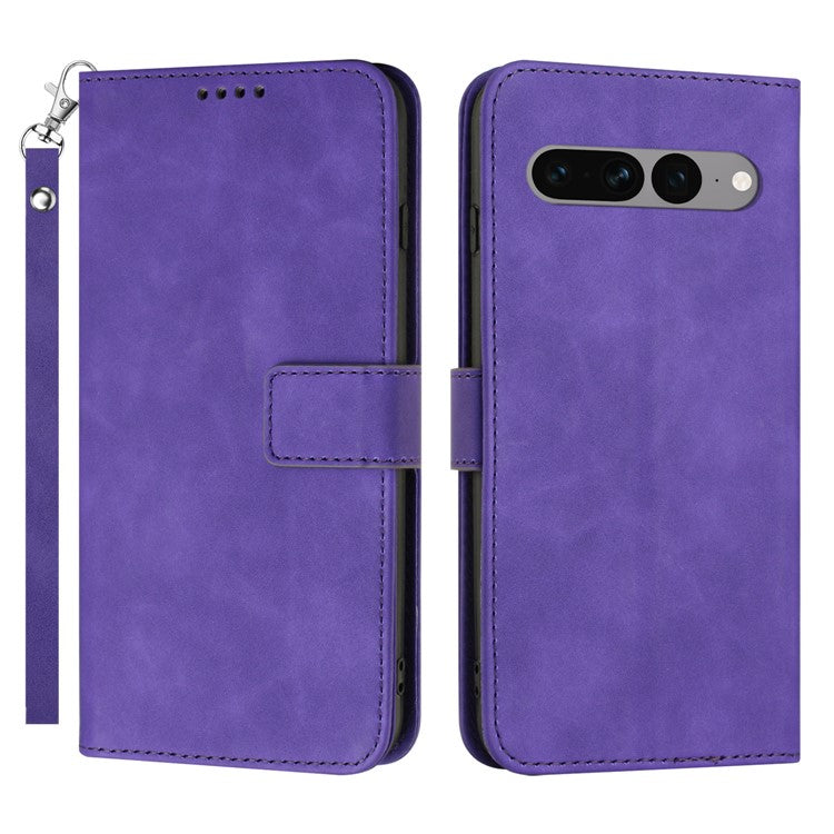 For Google Pixel 7 Pro 5G Wallet Phone Stand Cover Magnetic Clasp PU Leather Stand Cell Phone Case with Strap - Purple