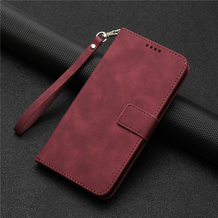 For Google Pixel 7 Pro 5G Wallet Phone Stand Cover Magnetic Clasp PU Leather Stand Cell Phone Case with Strap - Wine Red