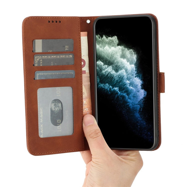 For Google Pixel 7 Pro 5G Wallet Phone Stand Cover Magnetic Clasp PU Leather Stand Cell Phone Case with Strap - Brown