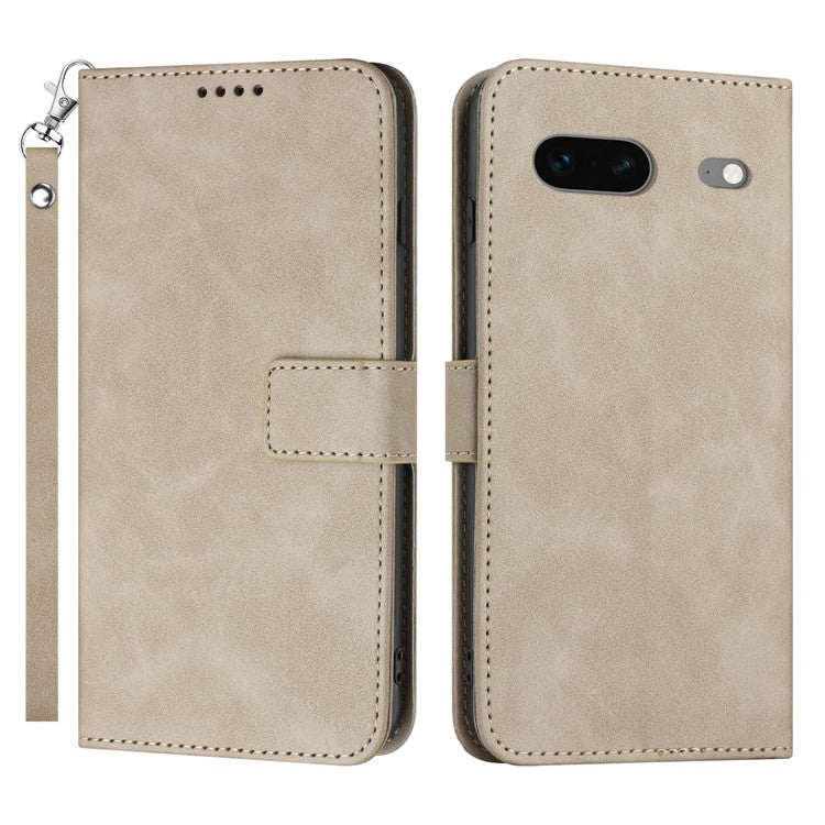 For Google Pixel 7 5G Anti-scratch Mobile Phone Case Magnetic Clasp PU Leather Stand Flip Wallet Cover with Strap - Khaki