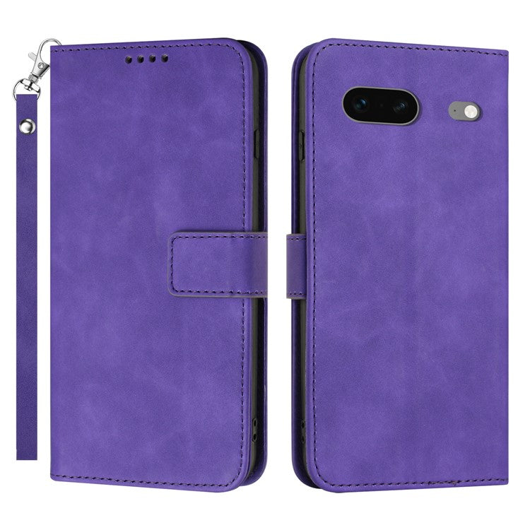 For Google Pixel 7 5G Anti-scratch Mobile Phone Case Magnetic Clasp PU Leather Stand Flip Wallet Cover with Strap - Purple