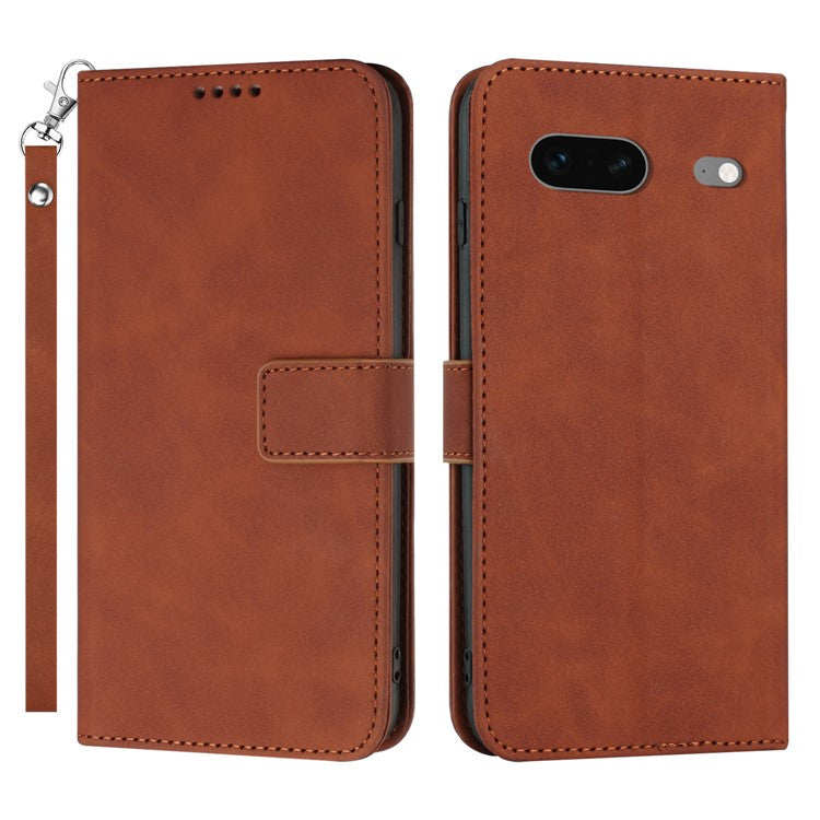 For Google Pixel 7 5G Anti-scratch Mobile Phone Case Magnetic Clasp PU Leather Stand Flip Wallet Cover with Strap - Brown