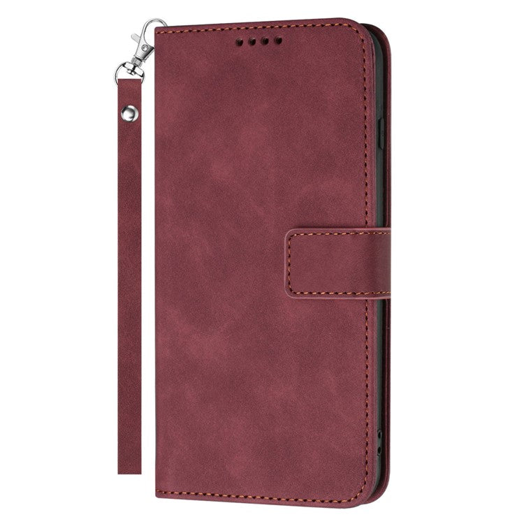 For Google Pixel 7 5G Anti-scratch Mobile Phone Case Magnetic Clasp PU Leather Stand Flip Wallet Cover with Strap - Wine Red