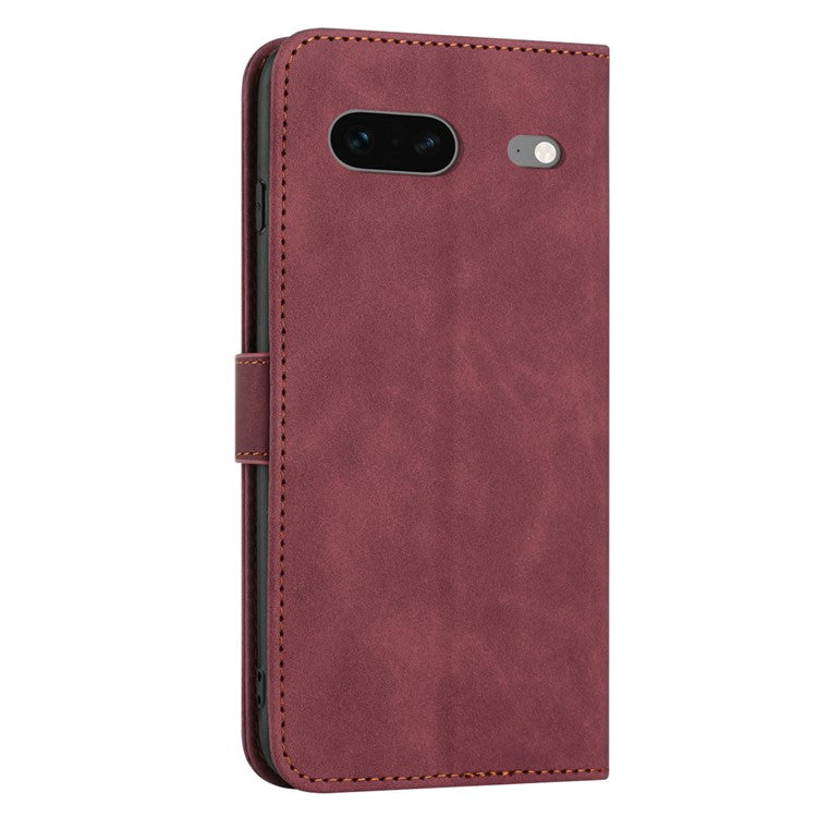 For Google Pixel 7 5G Anti-scratch Mobile Phone Case Magnetic Clasp PU Leather Stand Flip Wallet Cover with Strap - Wine Red